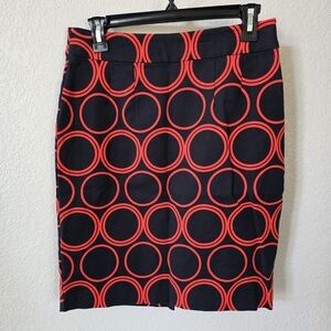 Banana Republic Black and Red Pencil Cotton Blend Skirt Knee-Length Size 2